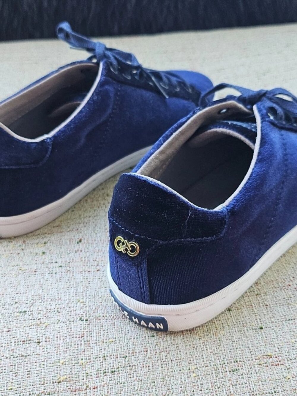 Cole Haan Women Shoes navy Blue Velvet Upper Lace Up Sneaker Size 8.5 WO - Picture 7 of 12